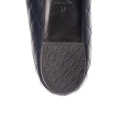 Chanel Aged Calfskin Quilted CC Cap Toe Ballerina Flats 37 Navy 12 of 14
