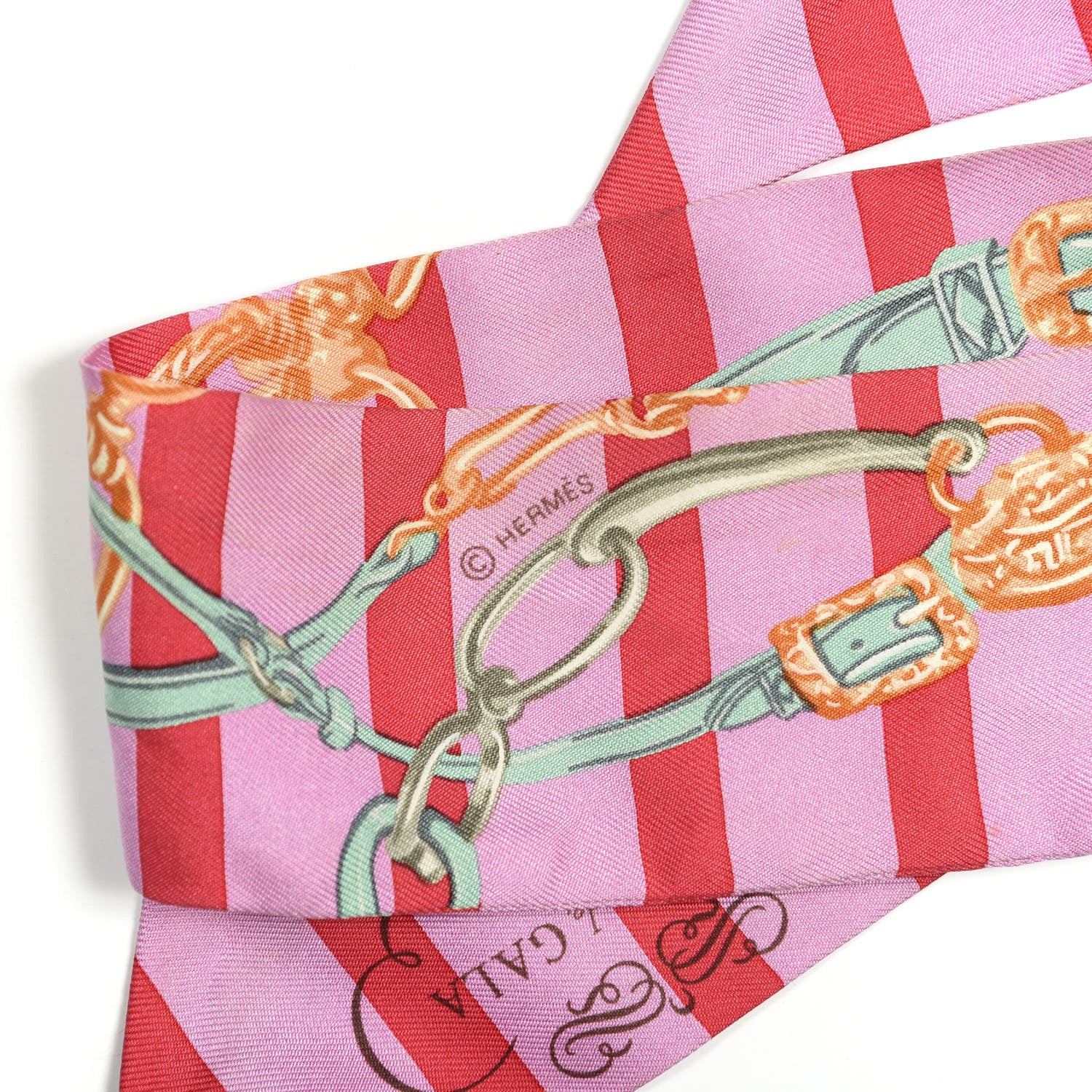 Hermes Silk Brides De Gala Bayaderes Twilly Rose Bonbon Rouge Vert Jade 5 of 5