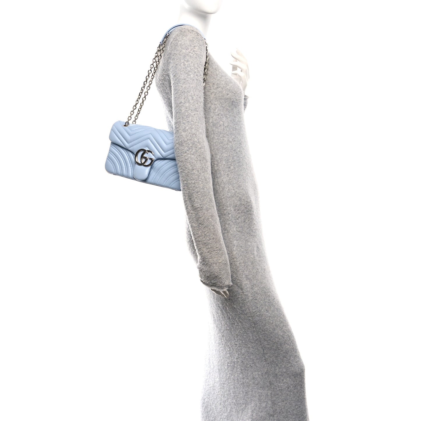 Lambskin Matelasse Medium GG Marmont Shoulder Bag Porcelain Light Blue