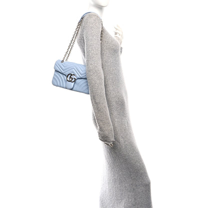 Gucci Lambskin Matelasse Medium GG Marmont Shoulder Bag Porcelain Light Blue 2 of 10