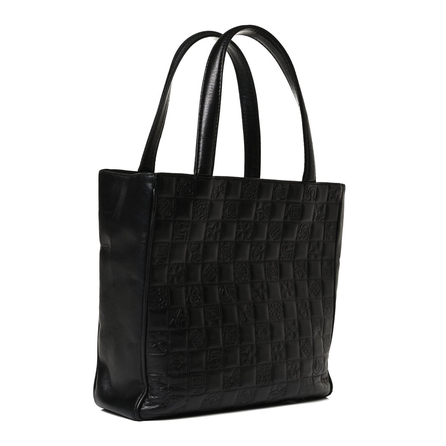 Lambskin Precious Symbols Shopping Tote Black