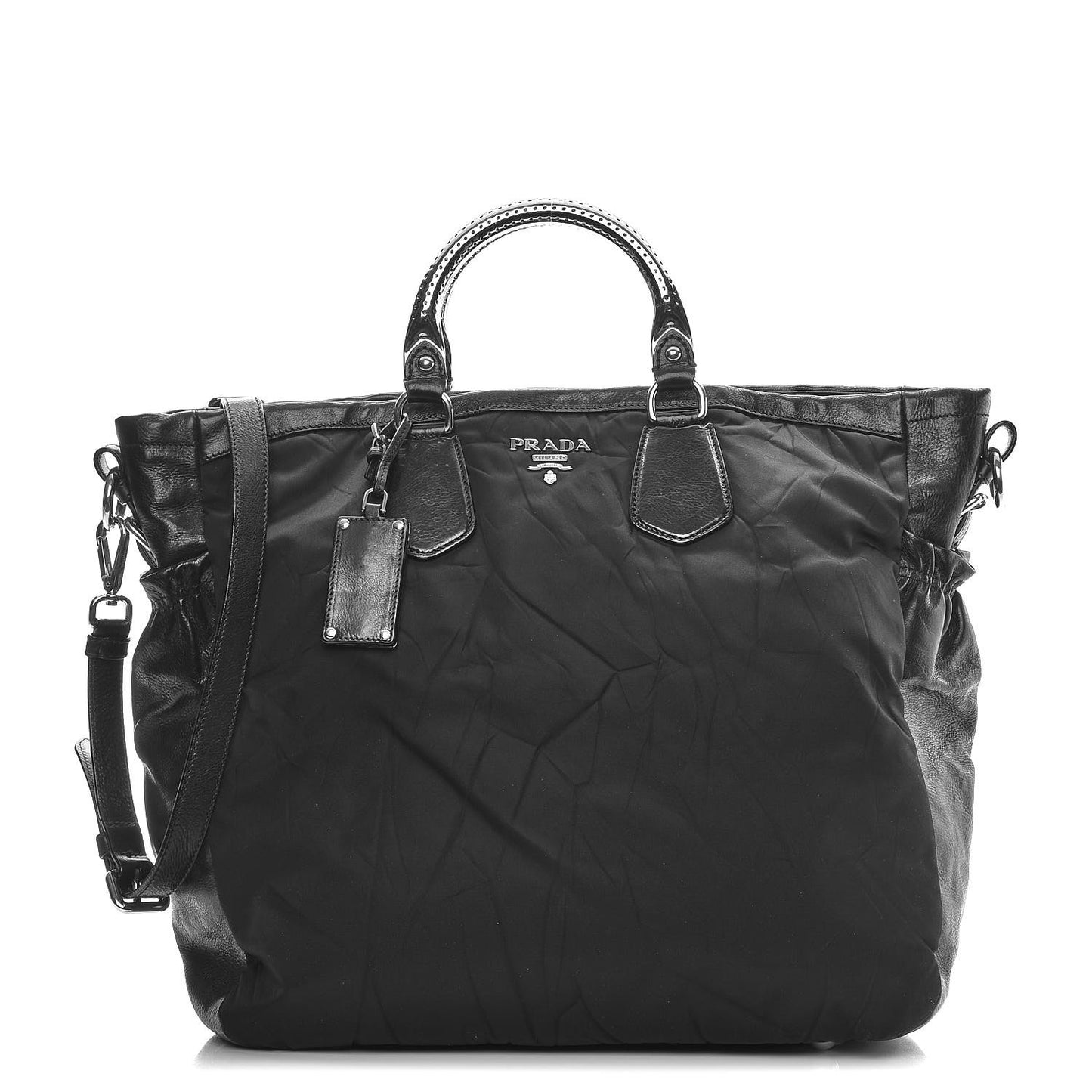 Tessuto Nylon Calfskin Shoulder Bag Black