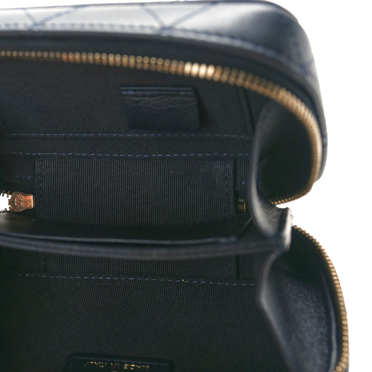 Lambskin Quilted Chain Top Handle Vanity Case Blue
