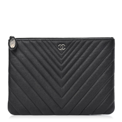 Chanel Sheepskin Chevron Quilted Medium Cosmetic Case Black 1 of 11