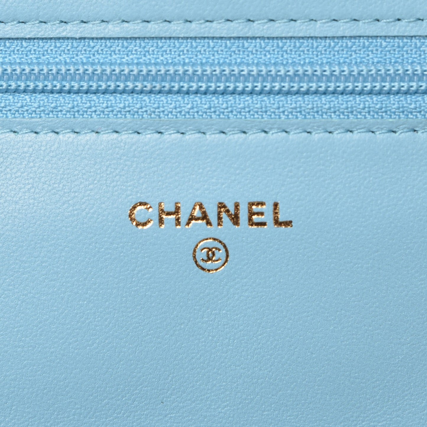 Lambskin Quilted Wallet On Chain WOC Light Blue