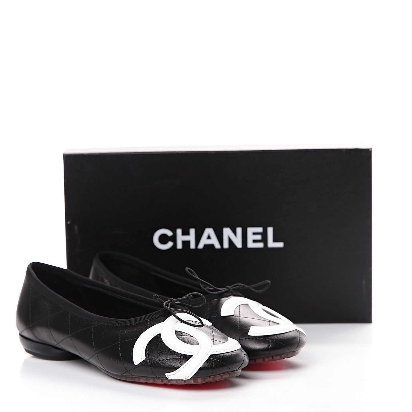 Lambskin Cambon Quilted Ballerina Flats 38.5 Black