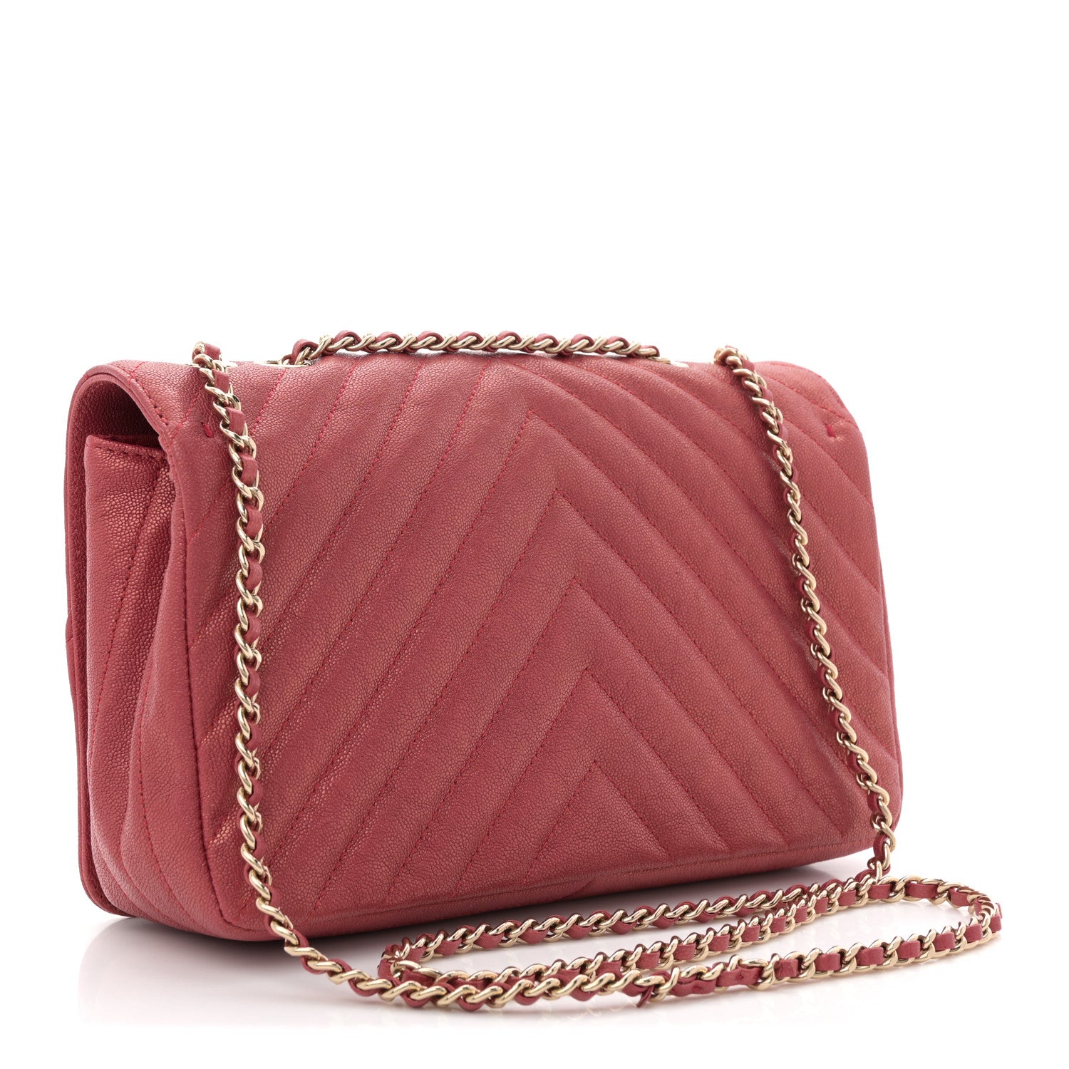 Chanel Metallic Caviar Chevron Quilted Medium Statement Flap Dark Pink 3 of 10