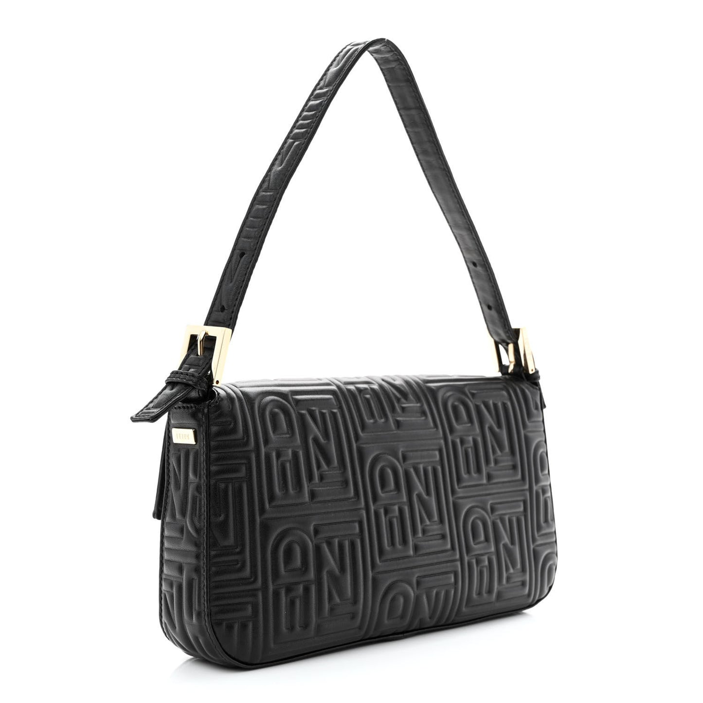 Nappa Logo Embossed Baguette Black