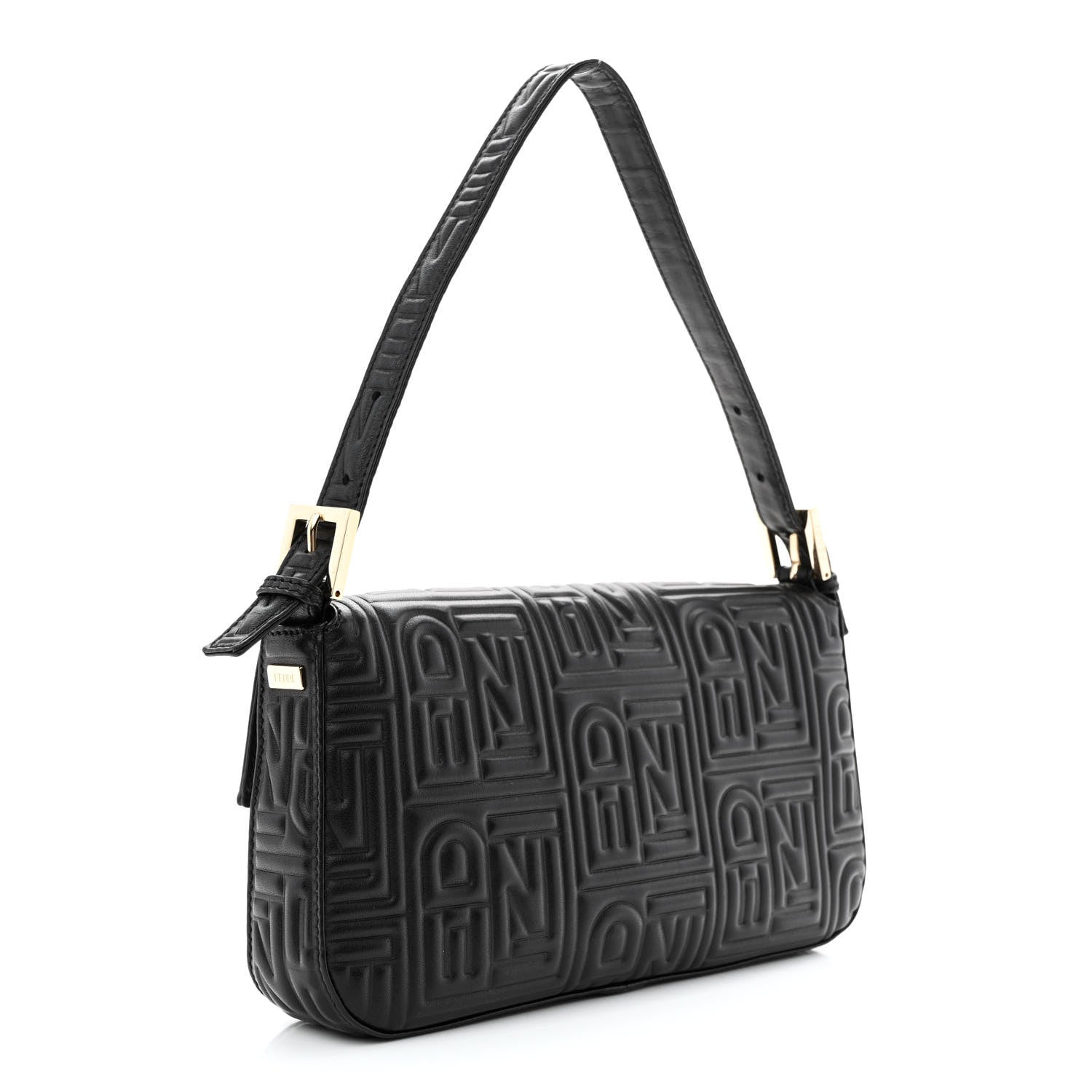 Fendi Nappa Logo Embossed Baguette Black 3 of 10