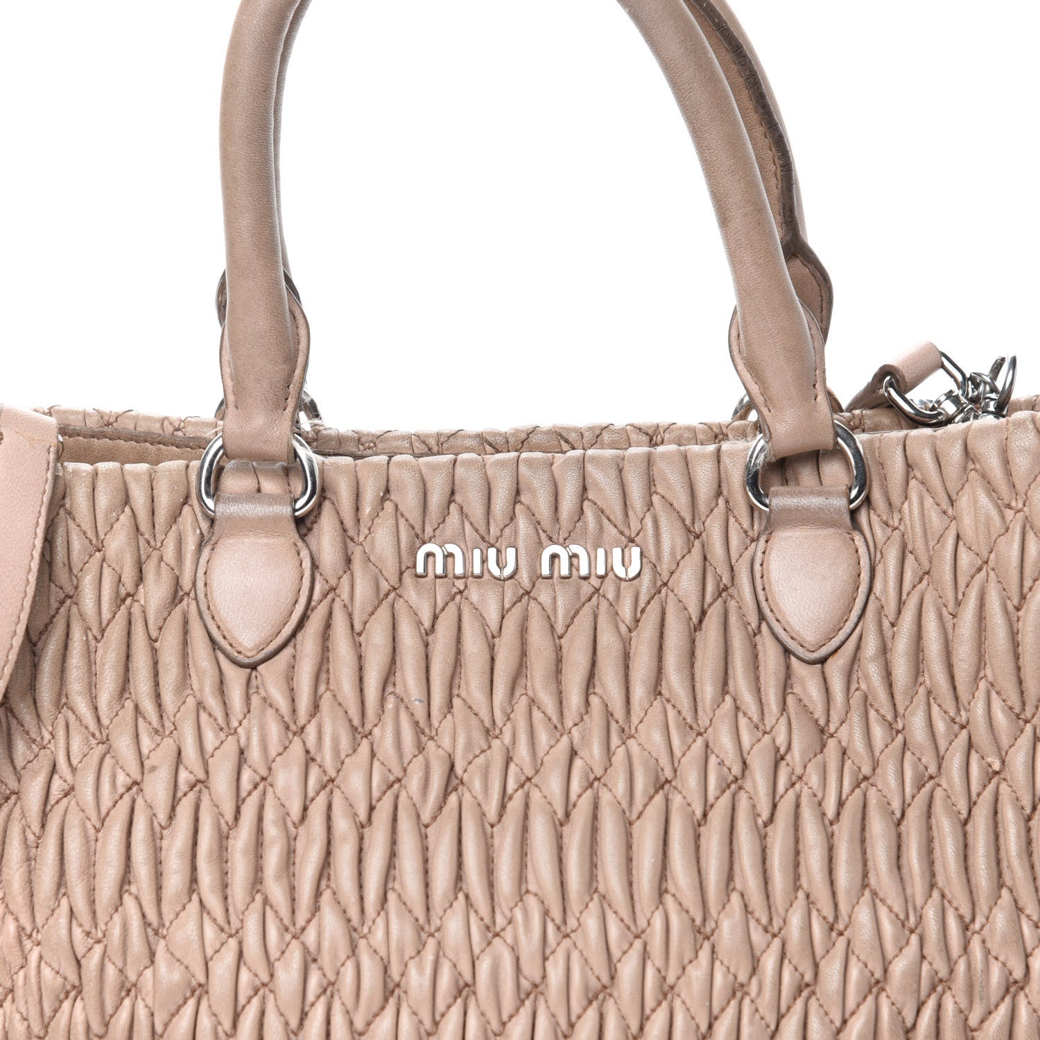 Miu Miu Nappa Matelasse Swarovski Crystal Tote Cammeo 17 of 17