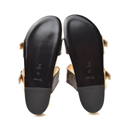 Louis Vuitton Patent Calfskin Monogram Bom Dia Mule Sandals 38 Gold 7 of 10