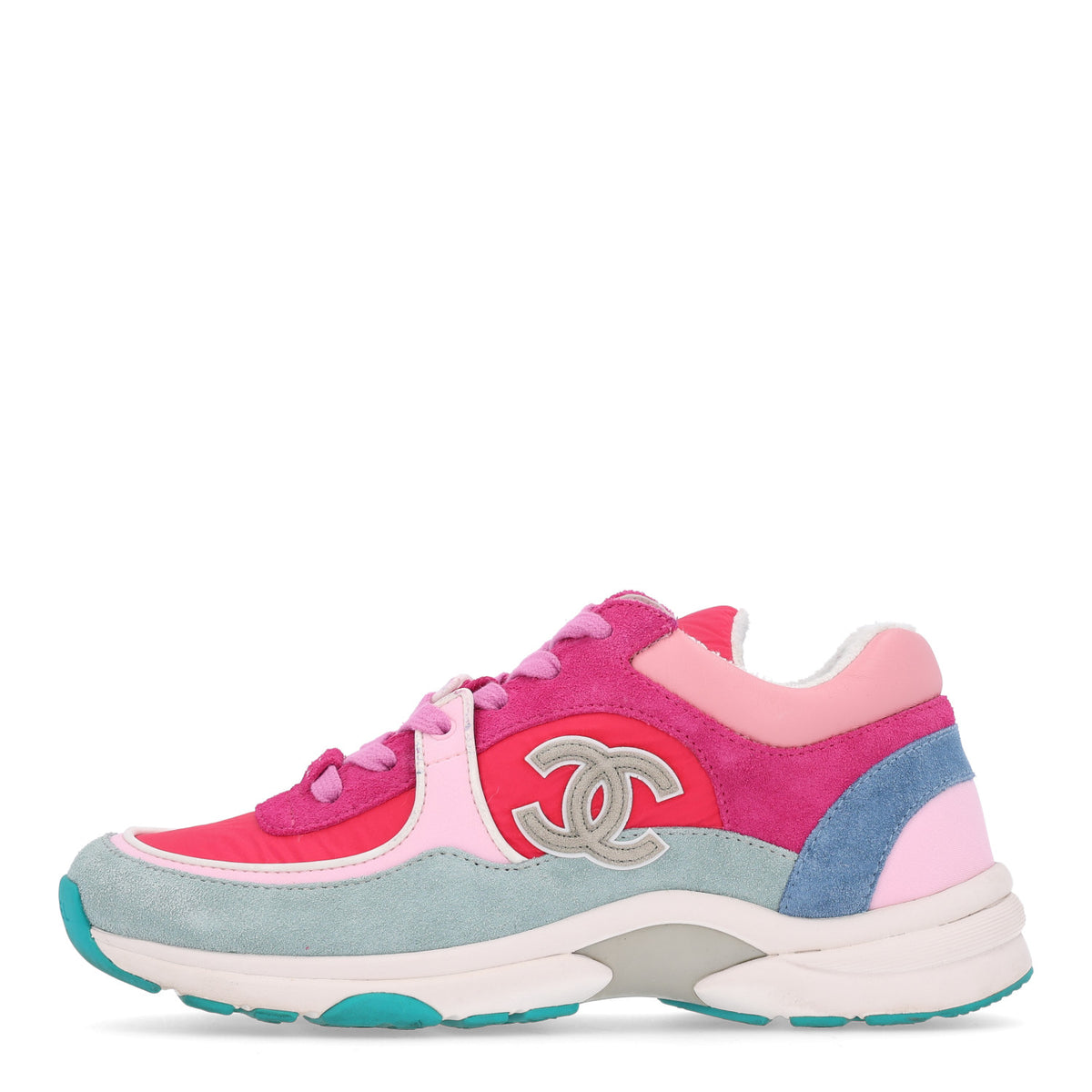 Nylon Calfskin Suede Womens CC Sneakers 37 Fuchsia Pink