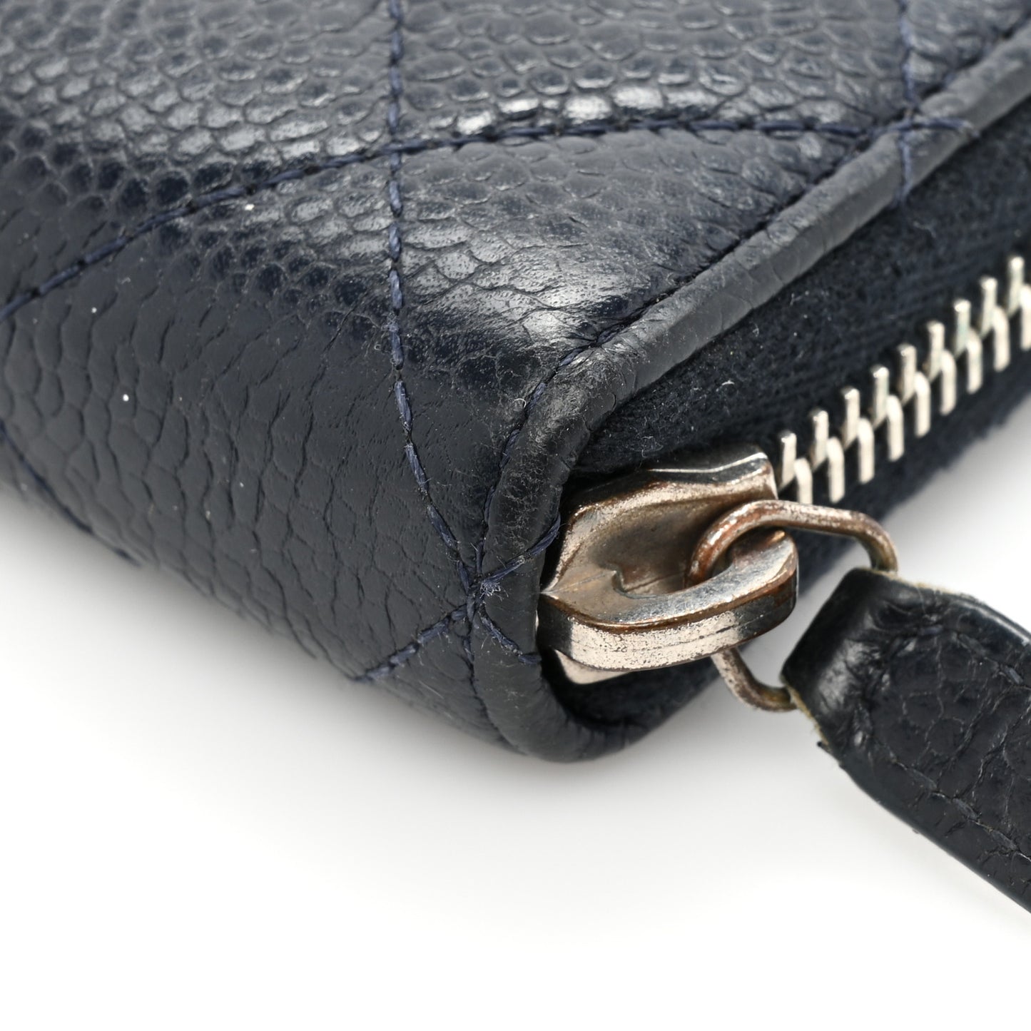 Caviar Quilted Large Gusset Zip Around Wallet Navy