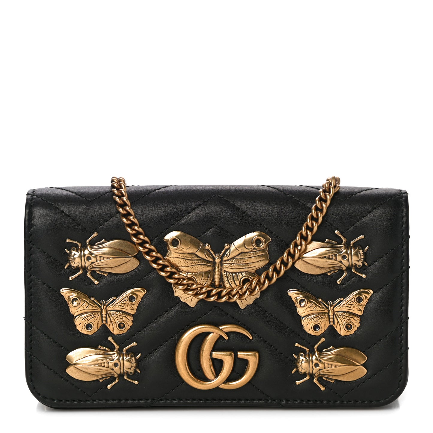 Calfskin Matelasse Mini Animal Studs GG Marmont Bag Black