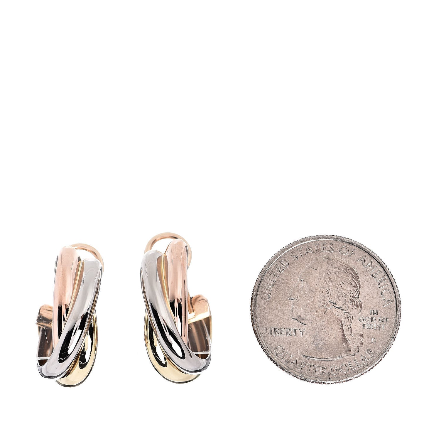18K Pink Yellow White Gold Large Trinity Clip-On Earrings