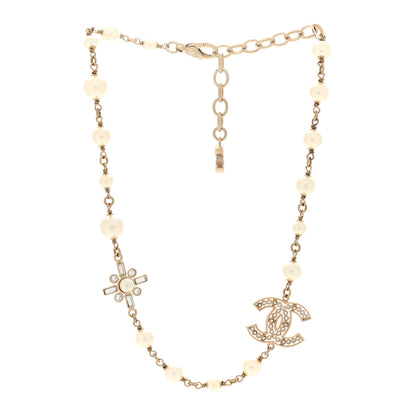 Chanel Crystal Baguette Pearl CC Cross Short Necklace Gold 2 of 4