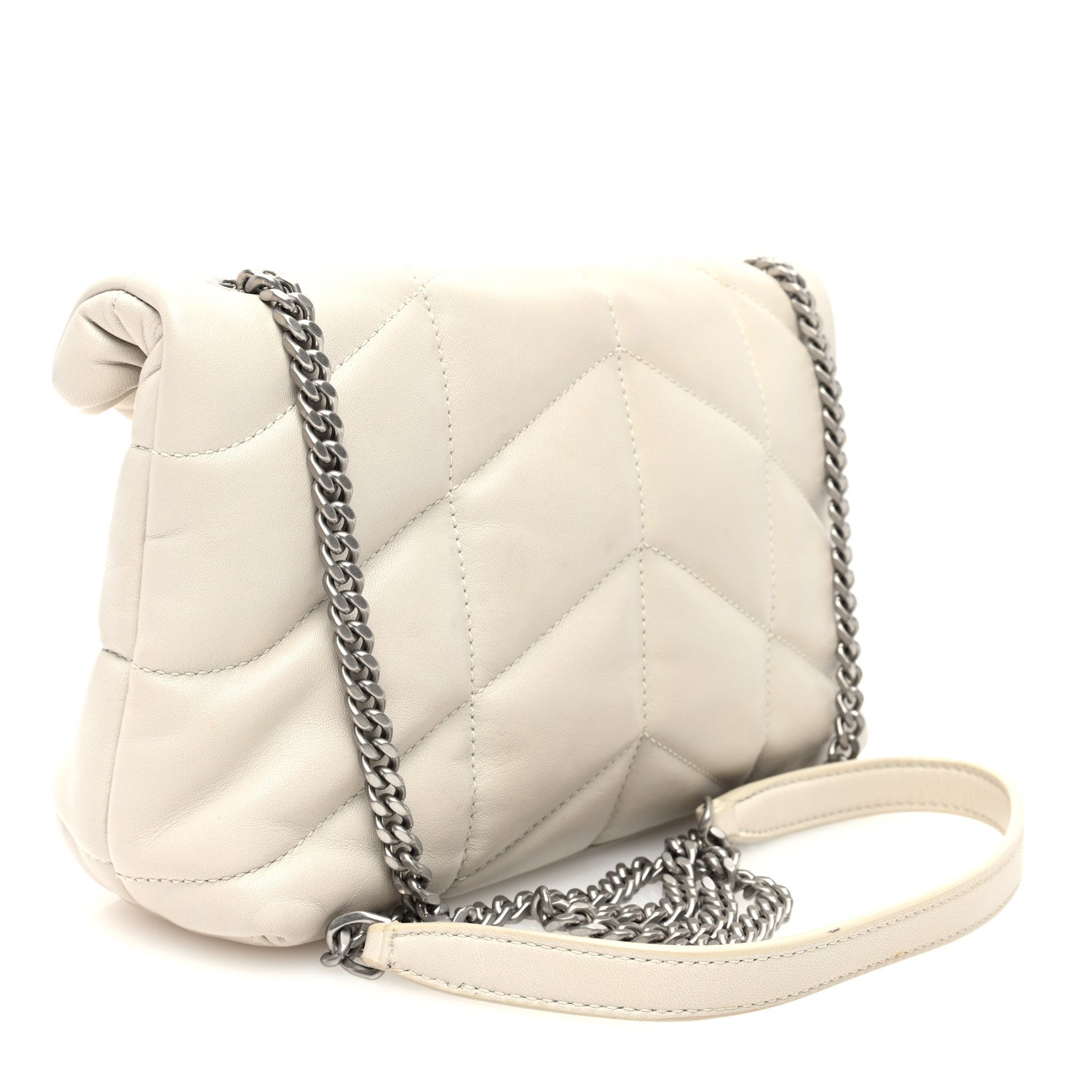 Saint Laurent Lambskin Quilted Toy Loulou Puffer Monogram Chain Satchel Crema Soft 3 of 9