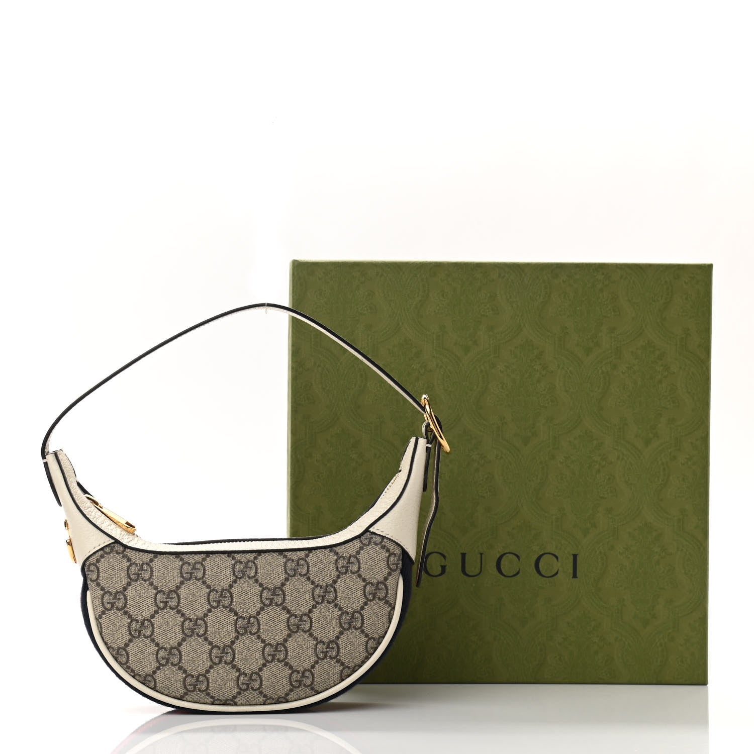 Gucci GG Supreme Monogram Textured Dollar Calfskin Web Mini Ophidia Half Moon Hobo Beige Ebony Mystic White 12 of 12