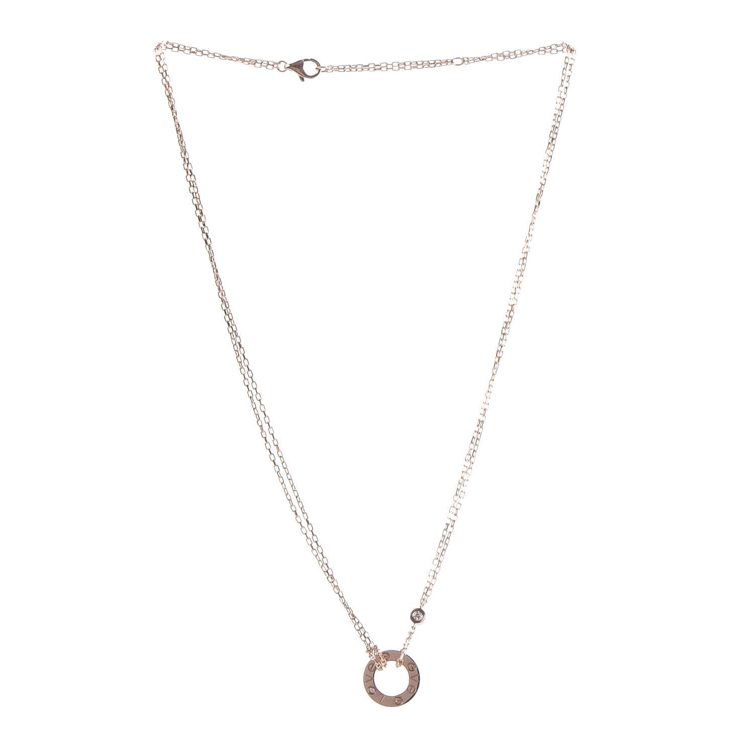 Cartier 18K Pink Gold 2 Diamond LOVE Necklace 3 of 7