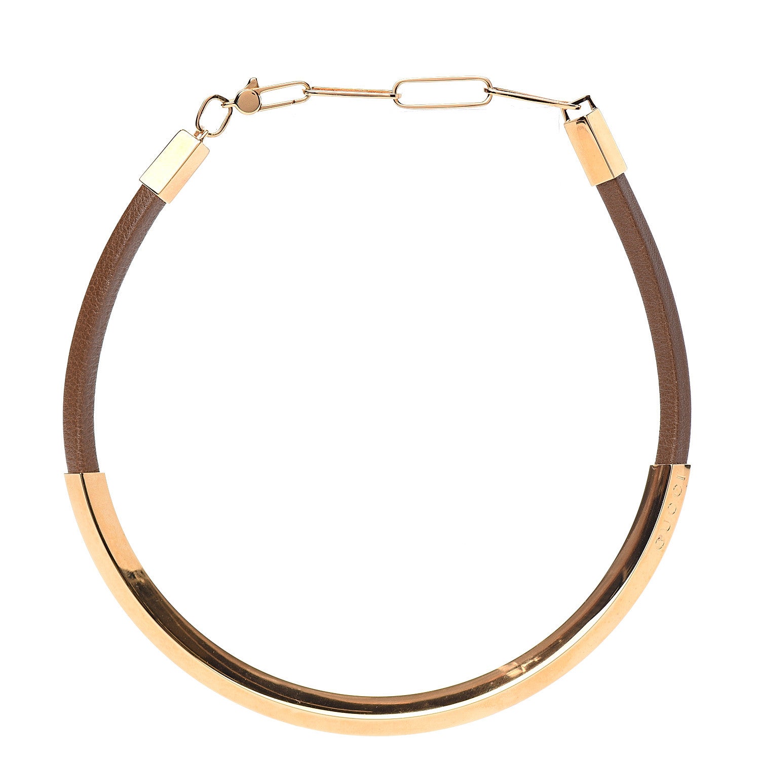 Gucci Calfskin Metal Choker Necklace Brown Gold 1 of 4