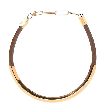 Gucci Calfskin Metal Choker Necklace Brown Gold 1 of 4