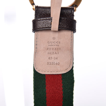 Gucci Nylon Textured Calfskin Double G Web 40mm Belt 85 34 Green Red Dark Cocoa 4 of 8