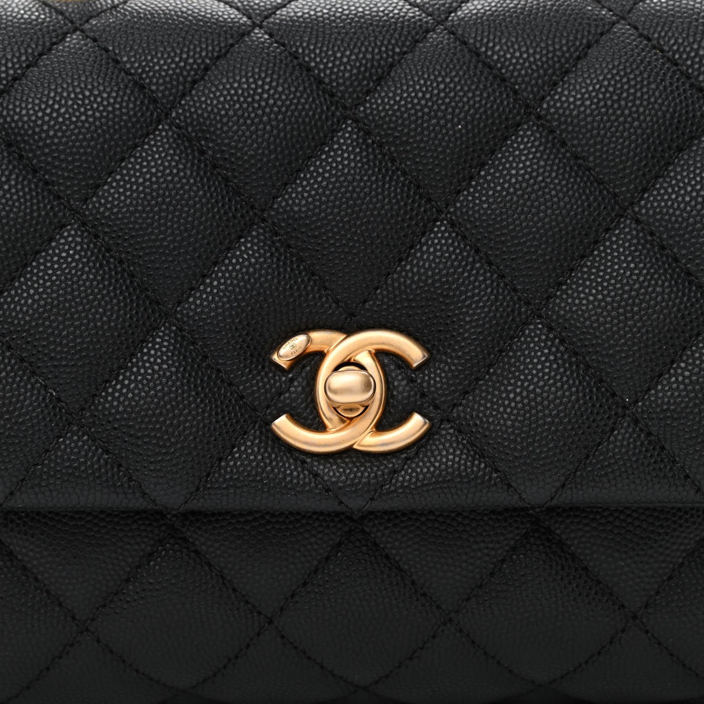 Caviar Lizard Embossed Quilted Mini Coco Handle Flap Black