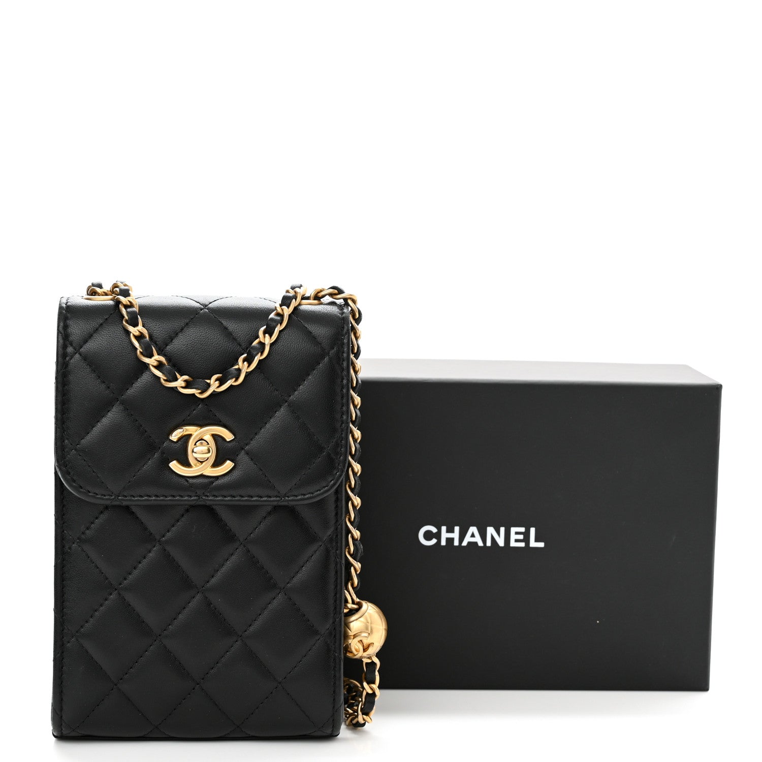 Chanel Lambskin Quilted Pearl Crush Phone Holder With Chain Black 12 of 12