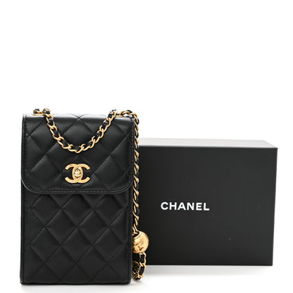Chanel Lambskin Quilted Pearl Crush Phone Holder With Chain Black 12 of 12