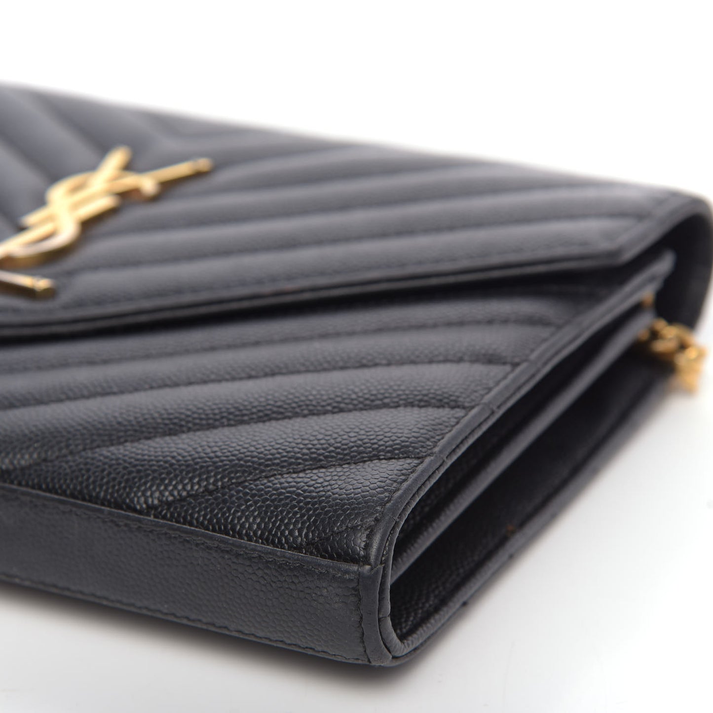 Grain De Poudre Matelasse Chevron Monogram Chain Wallet Black