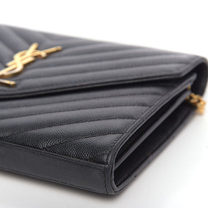 Saint Laurent Grain De Poudre Matelasse Chevron Monogram Chain Wallet Black 9 of 15