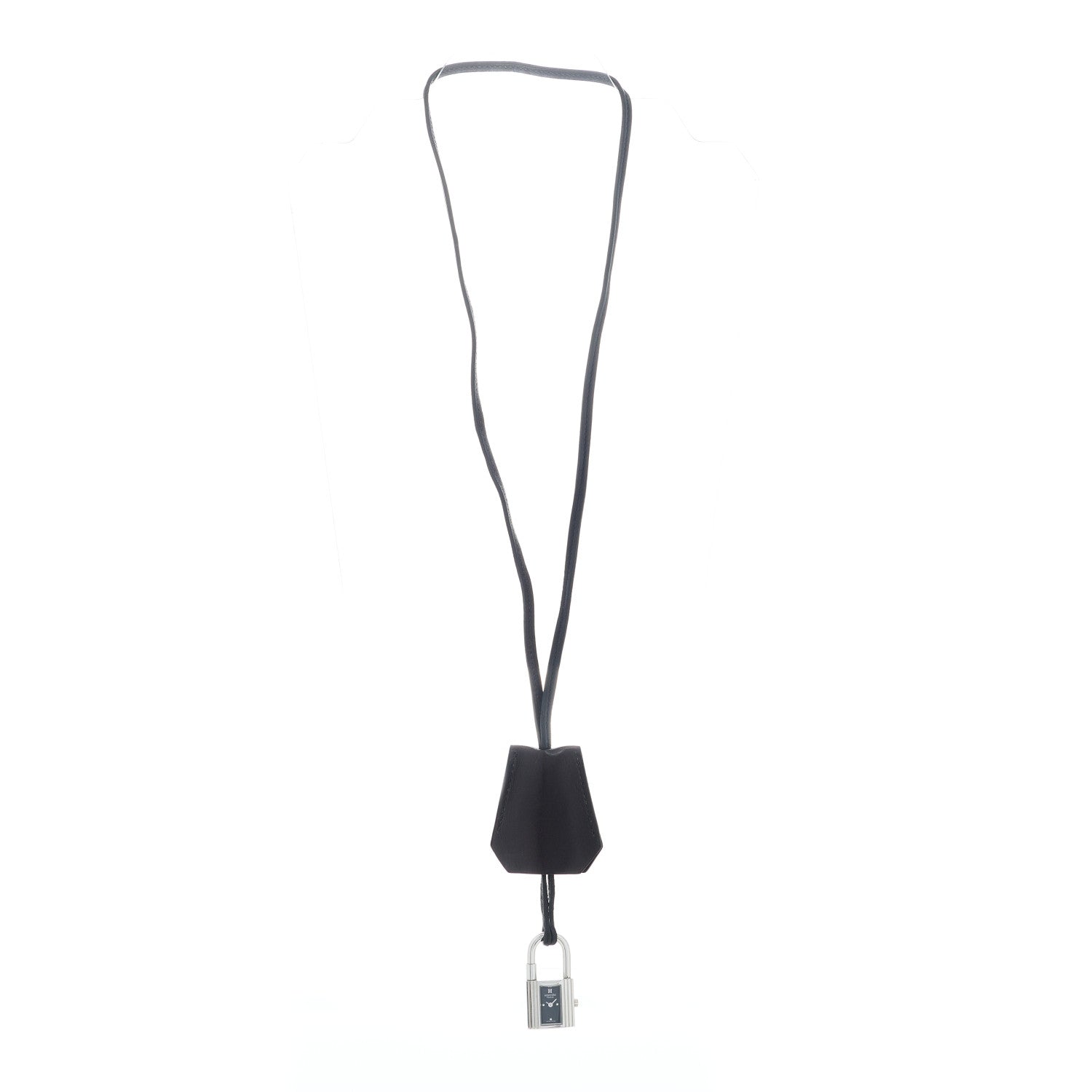 Hermes Stainless Steel Barenia Kelly Clochette Necklace Watch Noir 2 of 6