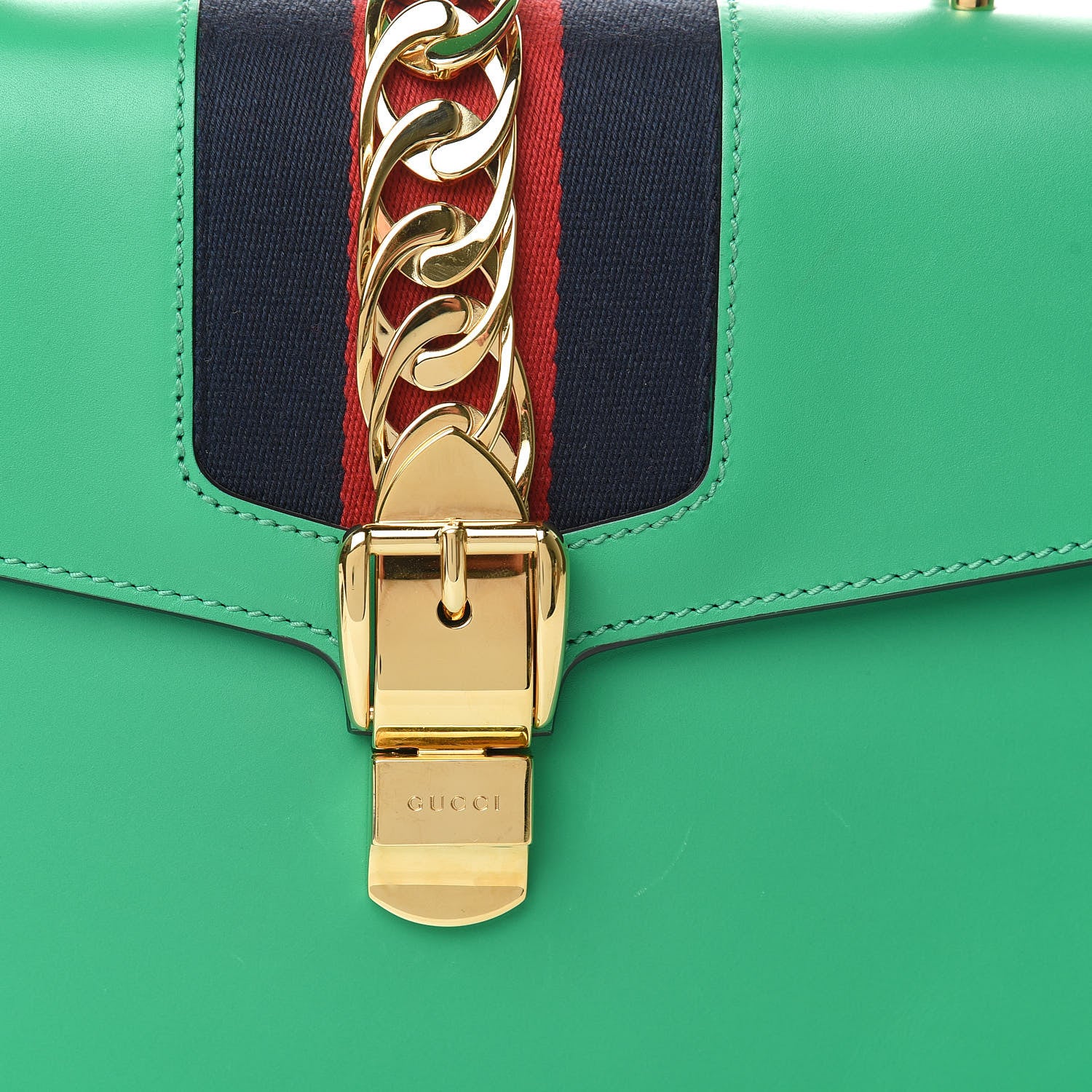 Gucci Vitello Fontanella Web Medium Sylvie Top Handle Bag Synthetic Green Garden 8 of 8