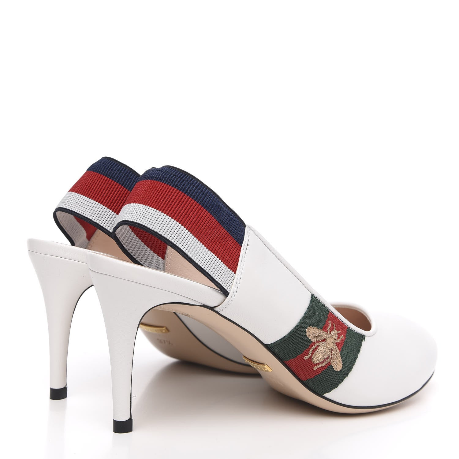 Gucci Malaga Kid Web Sylvie Mid Heel Slingback Pumps 37.5 White 4 of 9