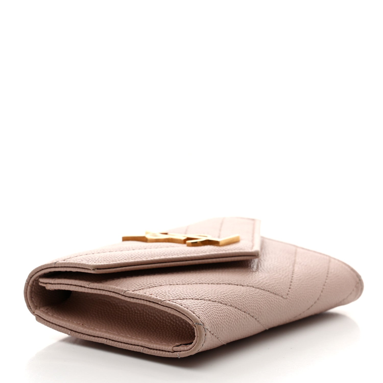 Saint Laurent Grain De Poudre Matelasse Chevron Small Monogram Envelope Wallet Pale Pink 4 of 8