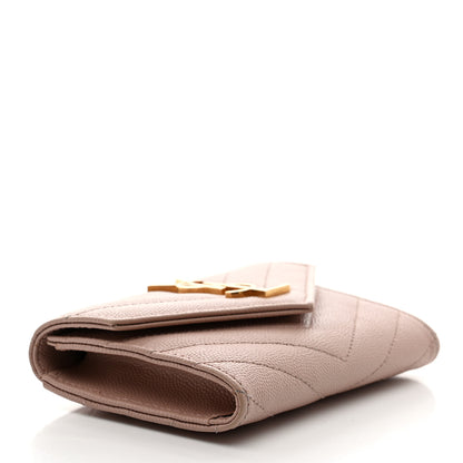 Saint Laurent Grain De Poudre Matelasse Chevron Small Monogram Envelope Wallet Pale Pink 4 of 8