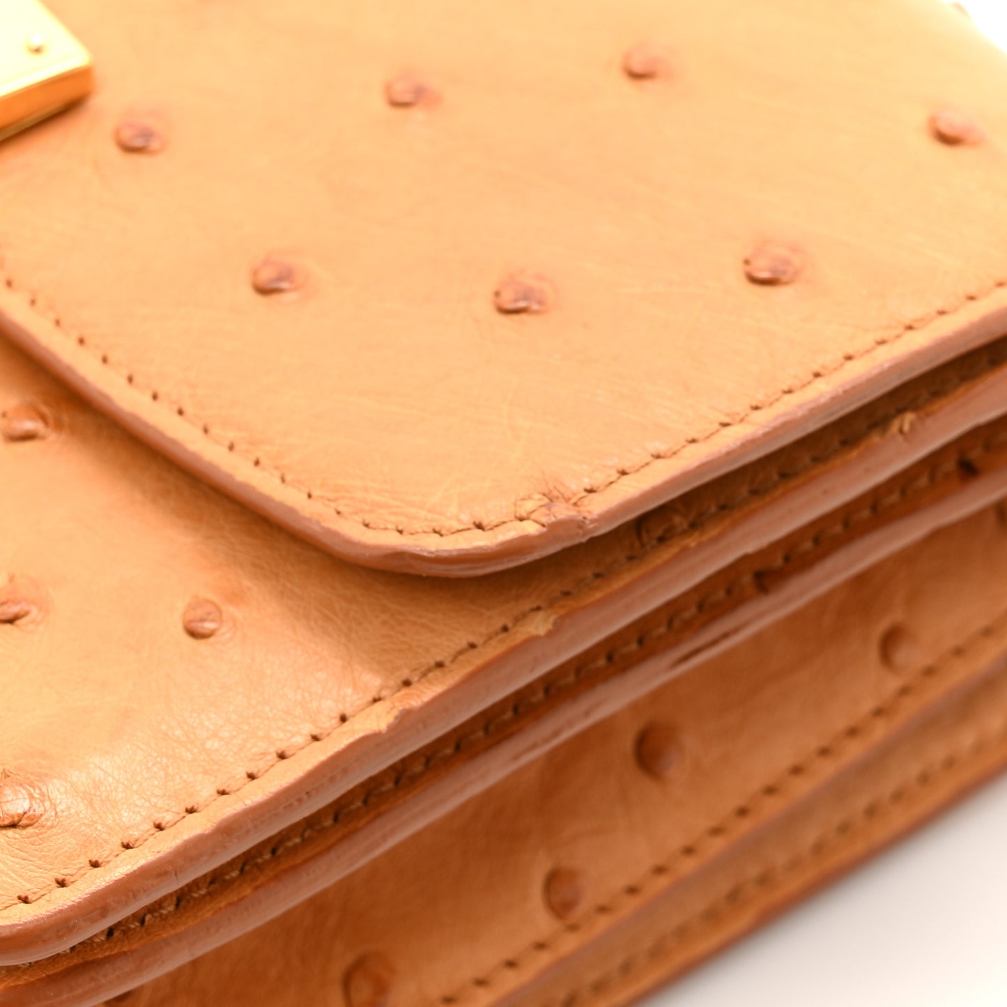 Ostrich Small Classic Box Flap Bag Camel