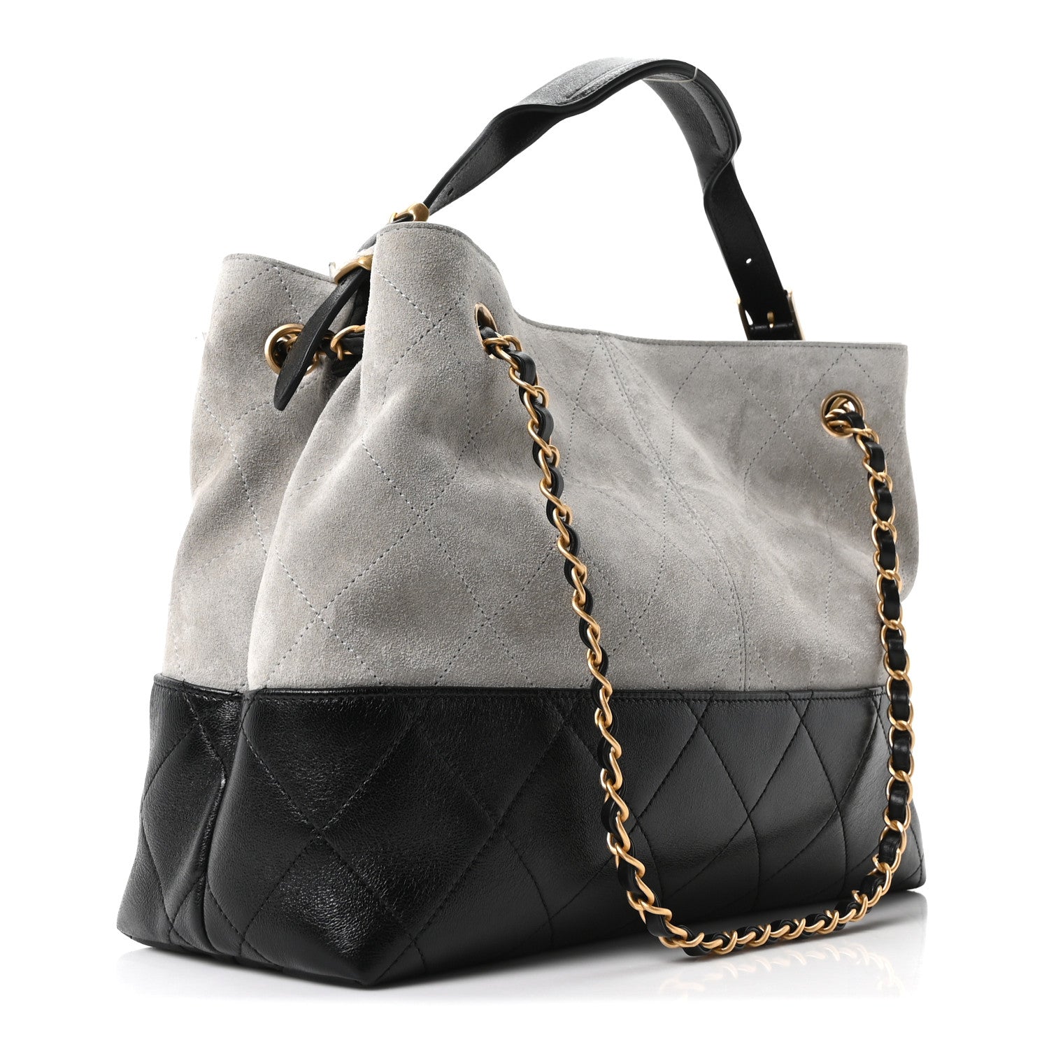 Chanel Suede Calfskin Shiny Lambskin Quilted Small Coco Base Shopping Bag Grey Black 4 of 21