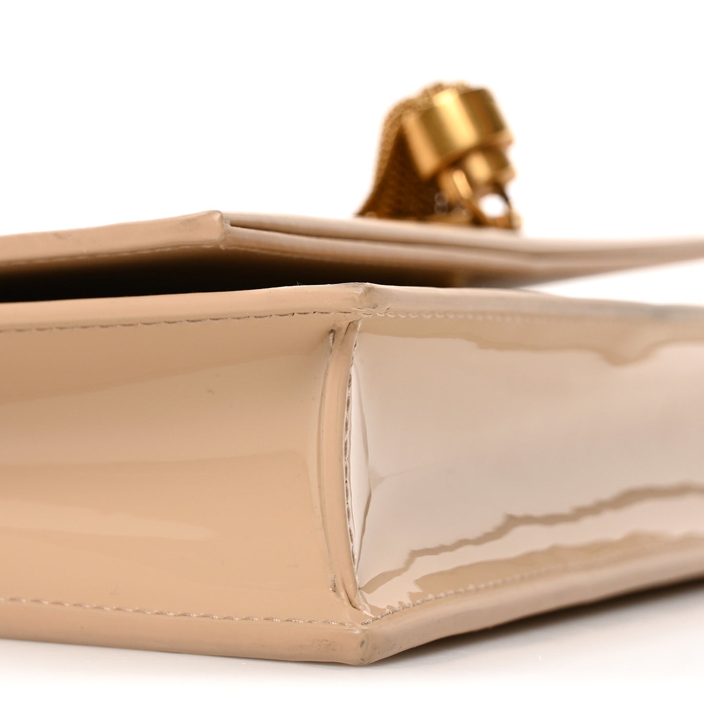 Patent Monogram Classic Kate Tassel Chain Wallet Dark Beige