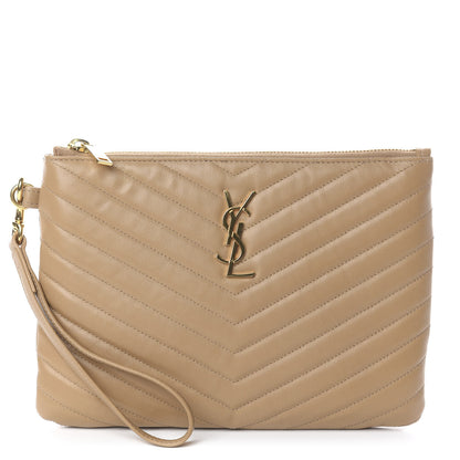 Saint Laurent Calfskin Matelasse Chevron Monogram A5 Wristlet Cork 1 of 5