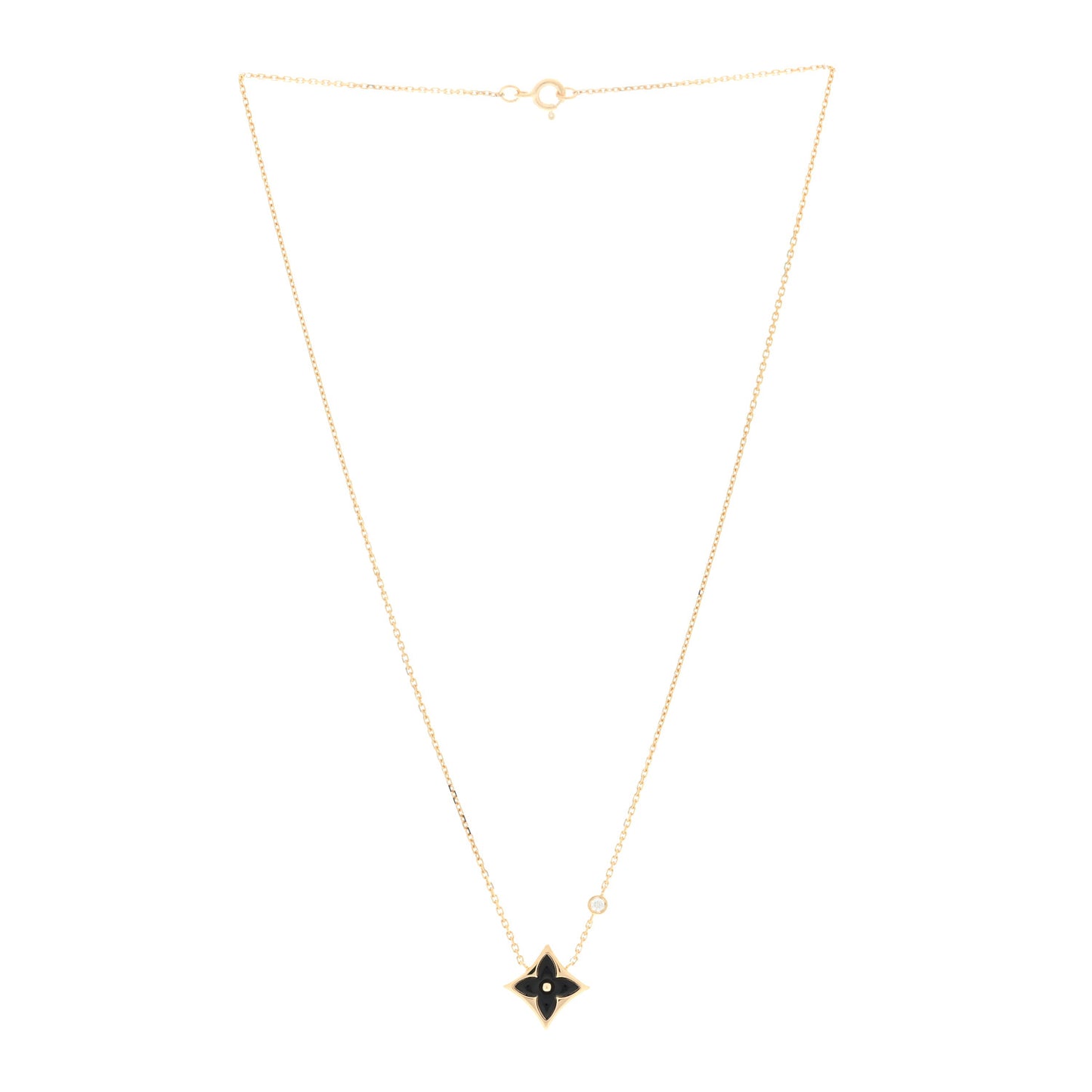18K Yellow Gold Diamond Black Onyx Color Blossom BB Star Pendant Necklace