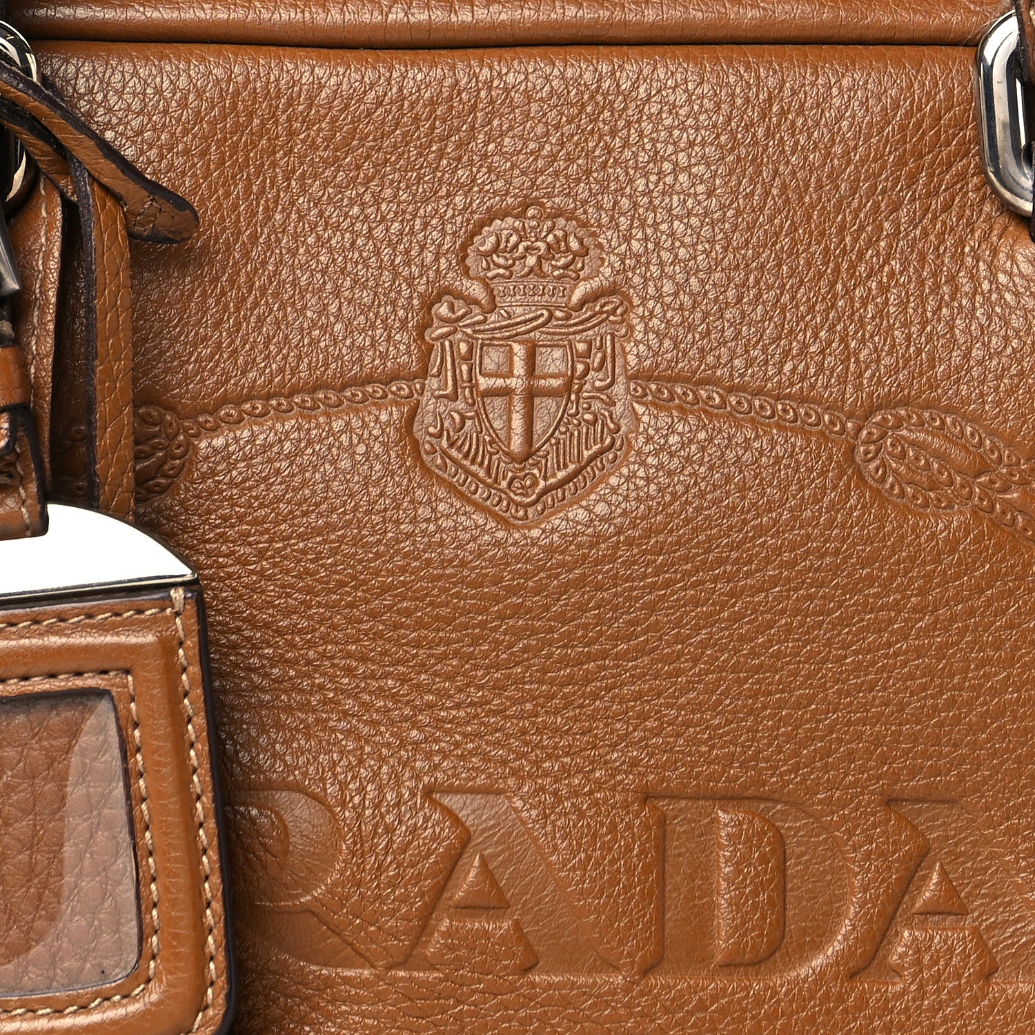 Prada Vitello Daino Embossed Logo Bowler Cuoio 8 of 14