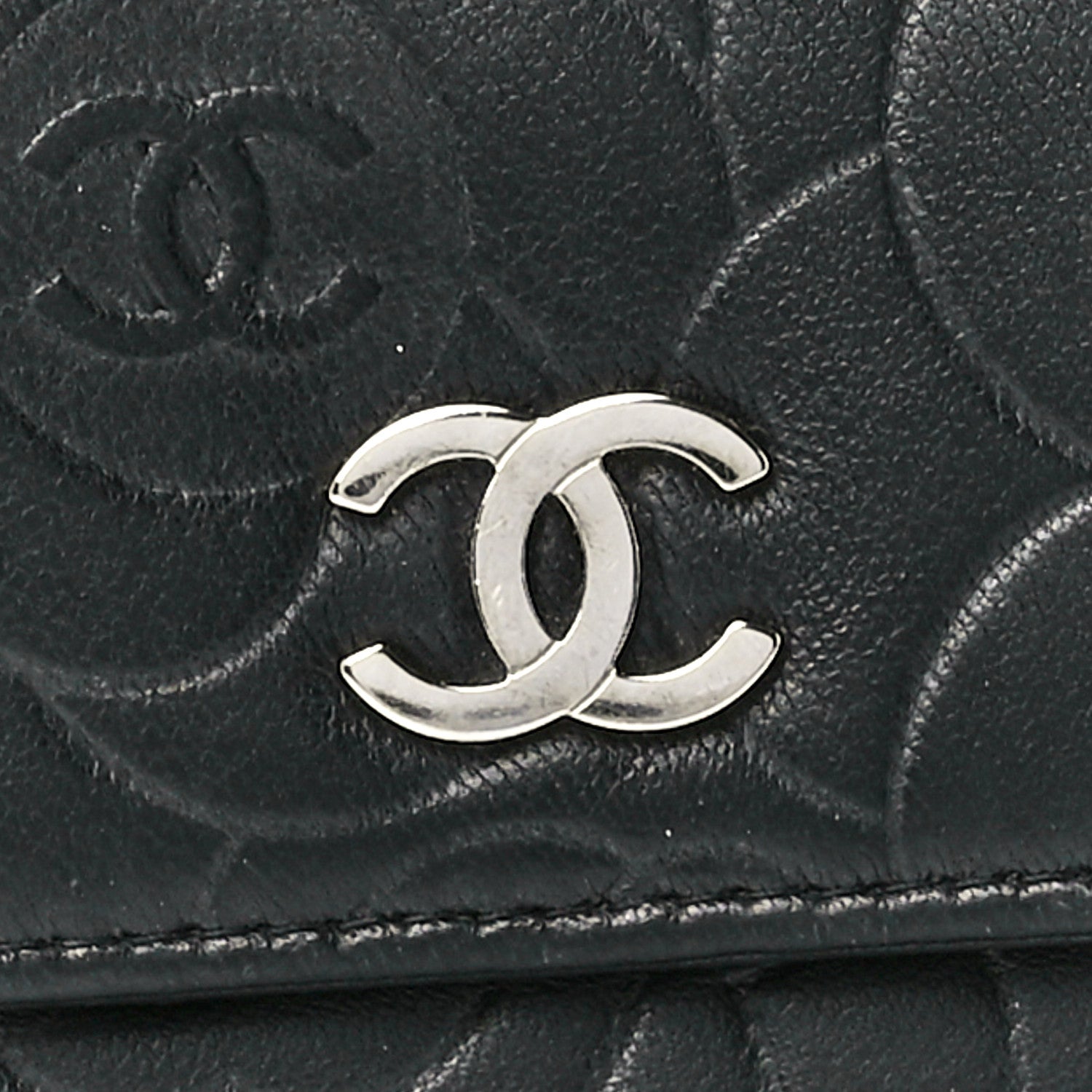 Chanel Lambskin Camellia Embossed Small Double Wallet Black 12 of 17
