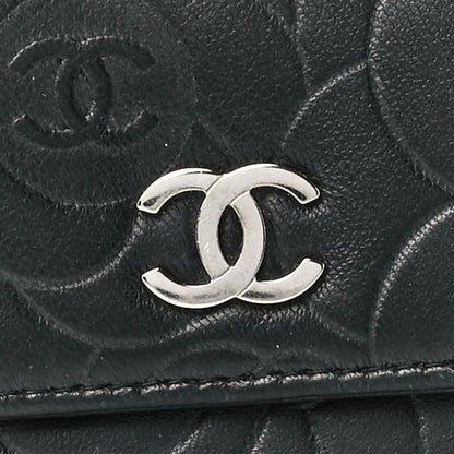 Chanel Lambskin Camellia Embossed Small Double Wallet Black 12 of 17