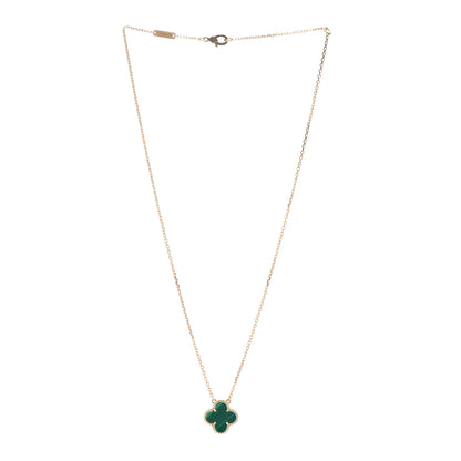 Van Cleef & Arpels 18K Yellow Gold Malachite Vintage Alhambra Pendant Necklace 3 of 5
