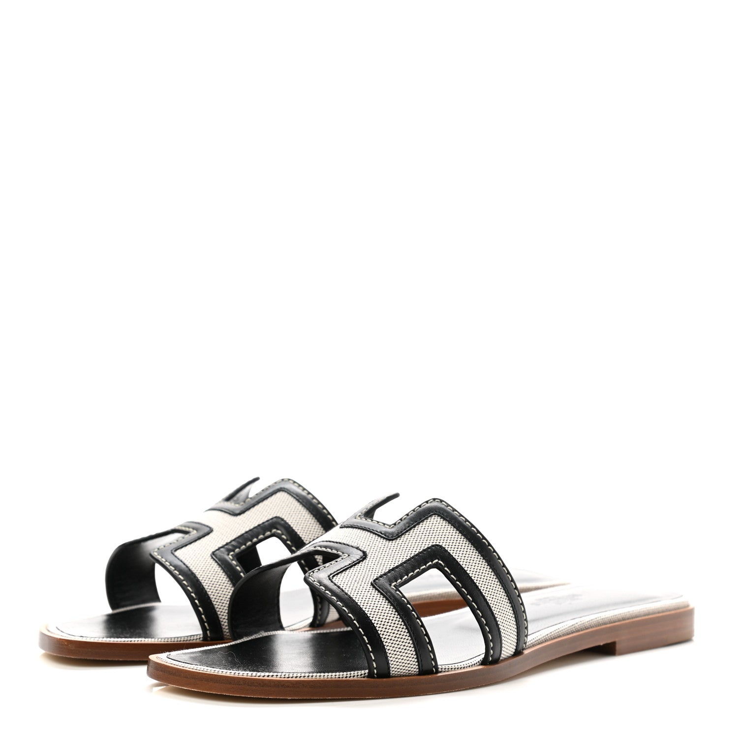 Hermes Calfskin Canvas Oran Sandals 37 Black 3 of 9