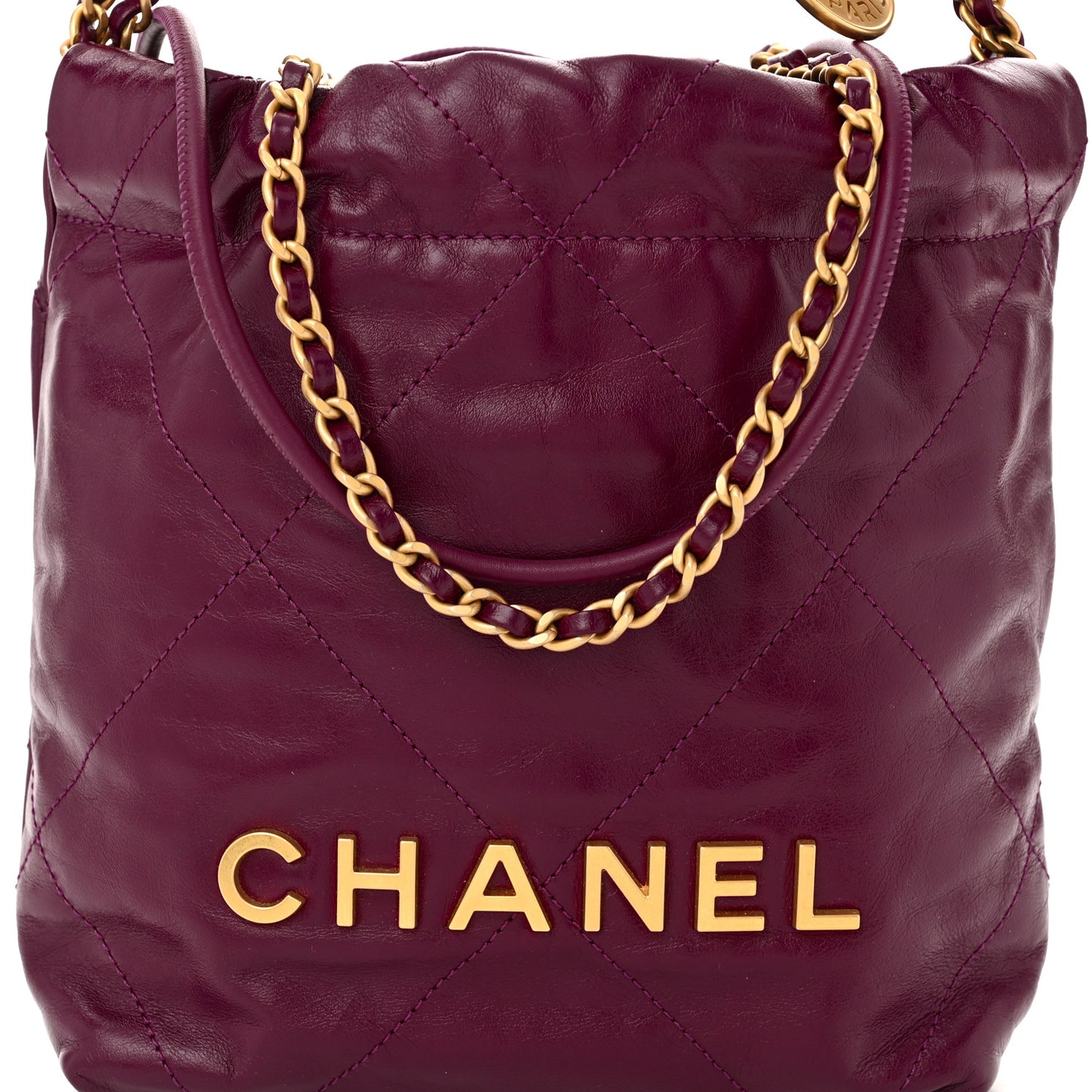 Shiny Calfskin Quilted Mini Chanel 22 Dark Purple