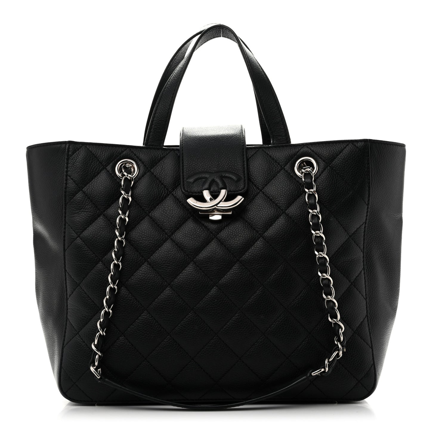 Caviar Quilted Small CC Box Shopping Tote Black