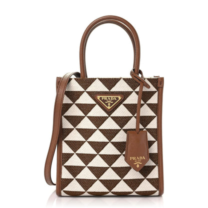 Prada Jacquard Saffiano Triangolo Symbole Embroidered Micro Tote Tobacco Talco 1 of 11