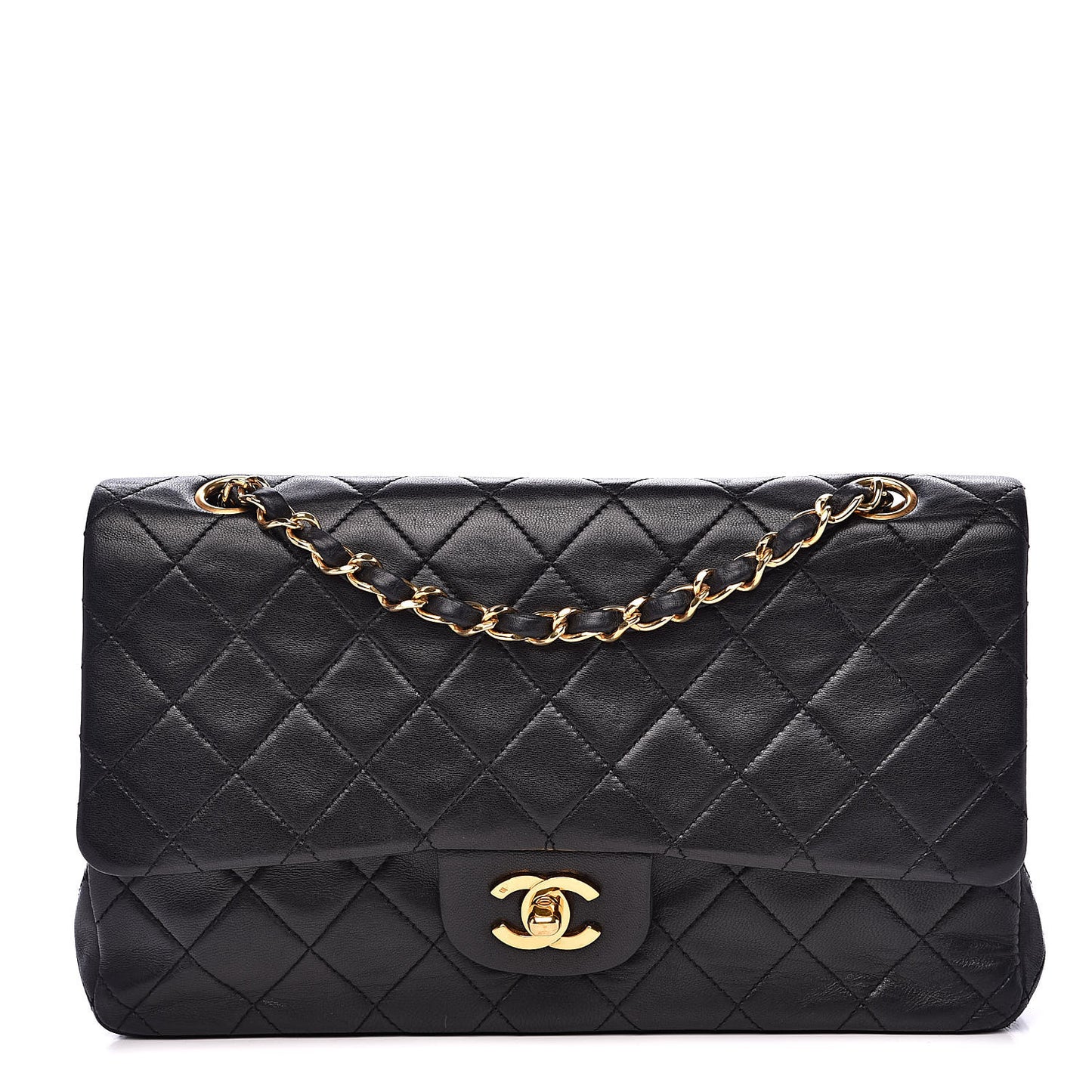 Lambskin Quilted Medium Double Flap Black